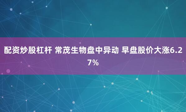 配资炒股杠杆 常茂生物盘中异动 早盘股价大涨6.27%